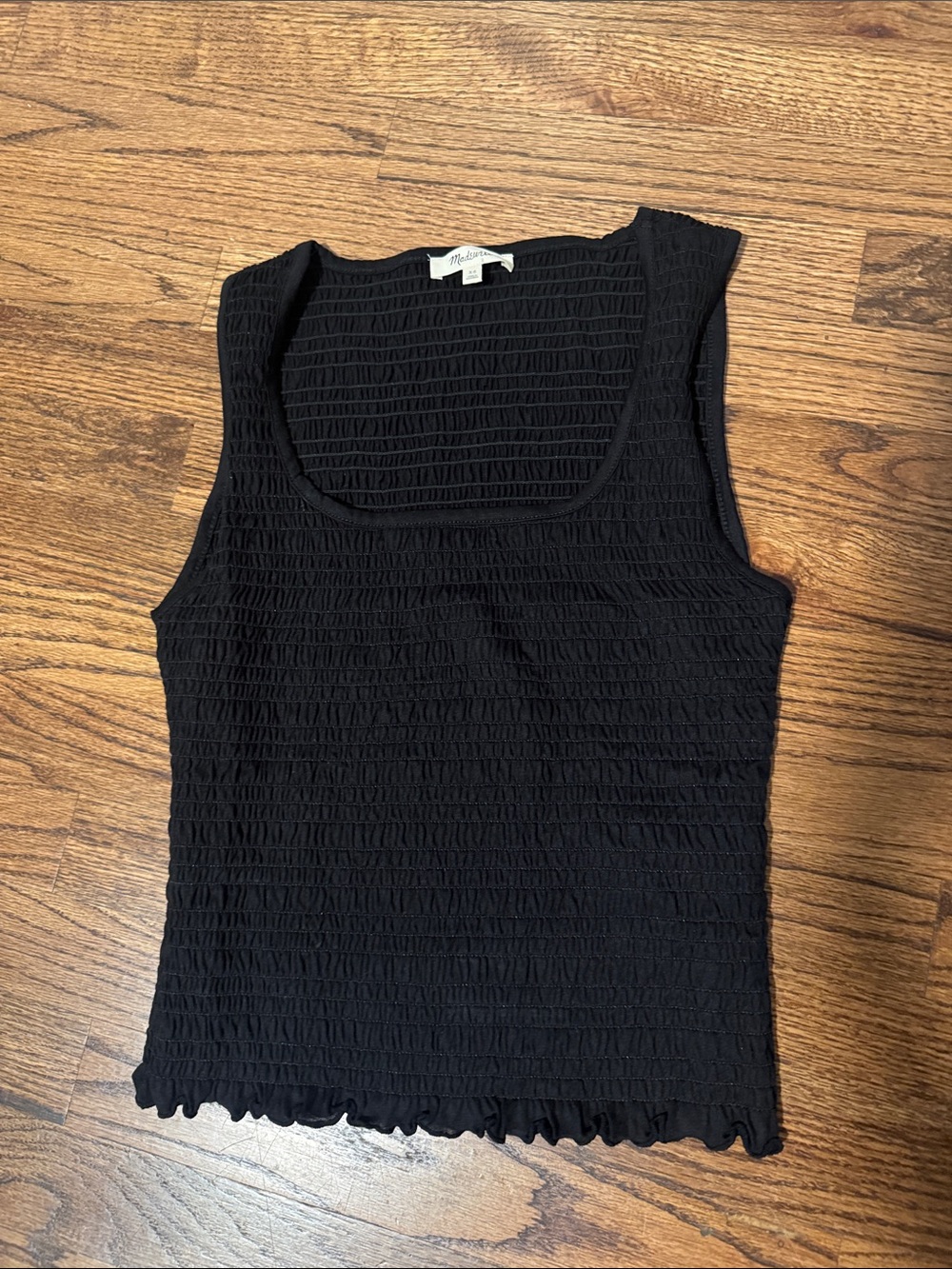 Madewell Black Smocked Square-Neck Tank. NWOT